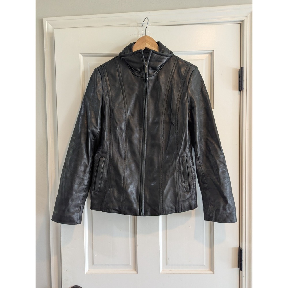 Vintage Y2K 90's Jones New York Butter Soft leather jacket Size S Black Stitches